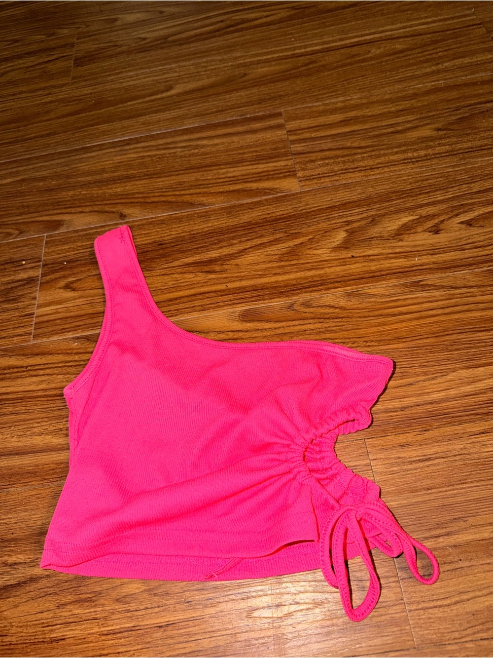 Women’s One-Shoulder Pink Ruched Side Tank Top - Picture 2 of 2